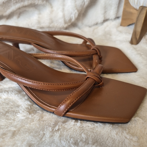 Mango MNG Strappy Brown Leather Sandals Kitten Heels Square Toe Sz 8.5 US, 39 EU - Picture 6 of 13